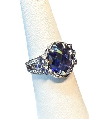 Sterling Silver Sapphire Ring Faceted Stone